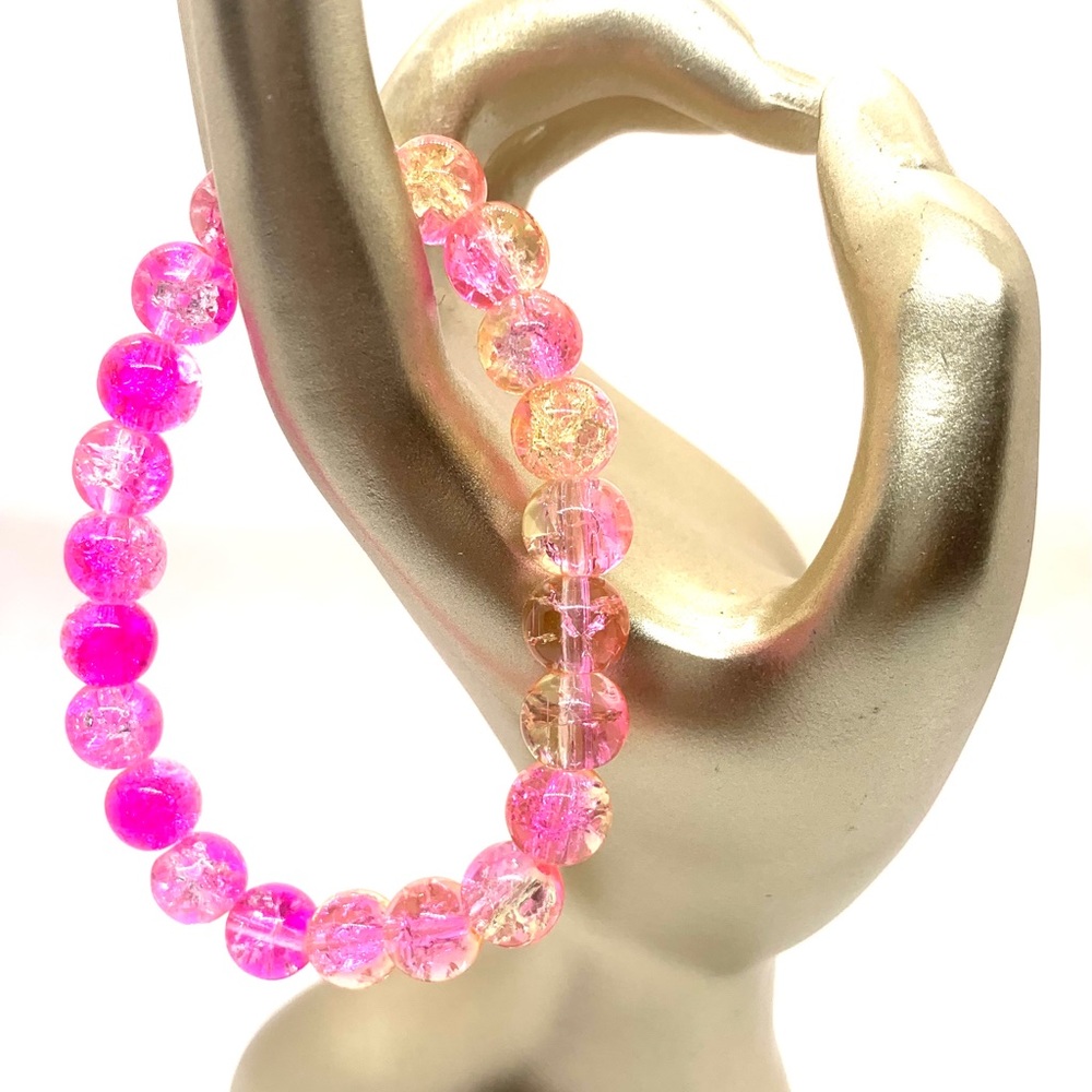 [Pink Camp] Pretty Glass And Crackle Beaded Bracelet
